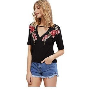 Rose Embroidered Cutout Top!